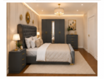 Master Bedroom King Bed Set With Five Door Wardrobe With One Long Mirror - Chest of Five Drawers With Two Bed Side Table - Image 3