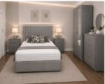 Elegant Complete Grey Bedroom Furniture Set - Modern Bed, 2 Door Mirror Wardrobe & Side Tables - Image 3