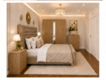 Wooden King Bed Furniture Set With Five Door Wardrobe With One Long Mirror - Chest of Five Drawers With Two Bed Side Table - Image 2