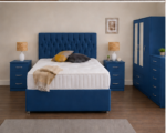 Contemporary Blue Bedroom Suite | Mirror Wardrobe, Bedside Tables & Bed - Image 3