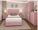 Stylish Home Pink Bedroom Set - Bed, Mirror Wardrobe , Bedside Tables Storage & Modern Look - Image 3
