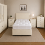 Complete Cream Bedroom Suite - 3 Door Wardrobe with Chest Drawers & Bed Side Tables