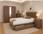 Contemporary Double Bed Furniture – Five Door Wardrobe with Full Length Mirror, Four Bottom Drawers, Chest of Five Drawers & Bed Side Tables - Image 2