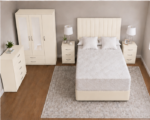 Stylish Cream Bedroom Furniture Set - 3 Door Wardrobe, Chest Drawers & Bed - Image 3