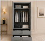 Two Door Wardrobe with Bottom Drawers with grey colors wardrobe - Stylish Two Door Storage Wardrobe - Image 3