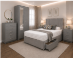Elegant Complete Grey Bedroom Furniture Set - Modern Bed, 2 Door Mirror Wardrobe & Side Tables - Image 2