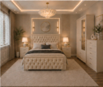 Modern Tufted Bedroom Furniture Set –  2 Door Wardrobe & Chest of Drawers, Side Tables - Image 2