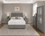 Complete Modern Grey Color Bedroom Set with Wardrobe, Chest & Side Tables - Image 2