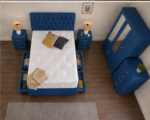 Contemporary Blue Bedroom Suite | Mirror Wardrobe, Bedside Tables & Bed - Image 5