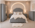 Luxury 4 Piece Bedroom Furniture Set – Double Bed, 2 Door Mirrored Wardrobe with Drawers, Chest of Drawers & 2 Bedside Tables