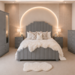 Luxury 4 Piece Bedroom Furniture Set – Double Bed, 2 Door Mirrored Wardrobe with Drawers, Chest of Drawers & 2 Bedside Tables