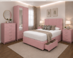 Stylish Home Pink Bedroom Set - Bed, Mirror Wardrobe , Bedside Tables Storage & Modern Look - Image 2