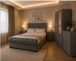 Premium Grey Double Bedroom Furniture Collection – Double Bed, Mirrored 2 Door Wardrobe, 5 Drawer Chest & Matching Bedside Tables - Image 2
