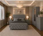 Elegant Grey Bed Room Set with 2 Door Wardrobe and Bedside Tables & Chest Of Drawer - Image 3