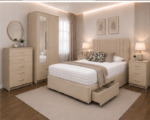 Modern Beige Bedroom Set - Spacious 2 Door Wardrobe with Mirror & Complete Furniture Package - Image 2