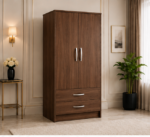 Premium 2 Door Wardrobe with Hanging Rail with walnut colors wardrobe - Stylish Two Door Storage Wardrobe - Image 3
