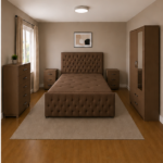 Elegant Upholstered Bed with 2 Door Wardrobe and Chest of Drawers