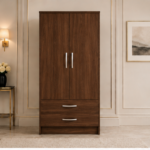 Premium 2 Door Wardrobe with Hanging Rail with walnut colors wardrobe - Stylish Two Door Storage Wardrobe