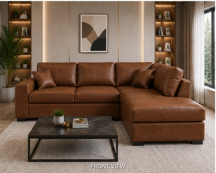 brown_front_view - Copy Dylan Premium 4 Seater Leather Sofa – Dylan Luxury Corner Sofa - Image 1