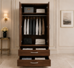 Premium 2 Door Wardrobe with Hanging Rail with walnut colors wardrobe - Stylish Two Door Storage Wardrobe - Image 2