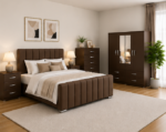 Luxury King Size Bed Suite - Four Door Wardrobe With Full Length Mirror And Bottom Drawers - Chest of Five Drawers - Two Bedside Tables