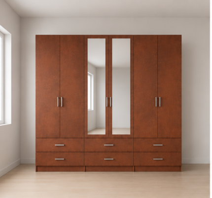 Spacious 6 Door Mirror Wardrobe with Drawers - Luxury 6 Door Wardrobe with 6 Storage Drawers