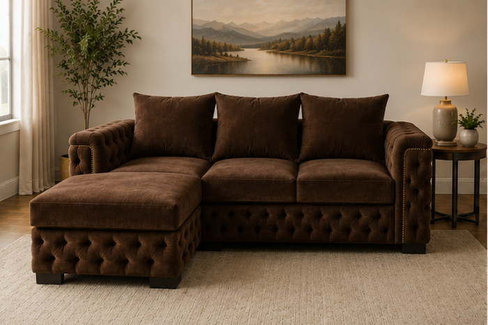 Rustic Charm L-Shape Lounger - Mocha Haven Sectional Sofa