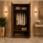 Modern Brown 2 Door Wardrobe with Dual Full-Length Mirrors - GrandSpace Two Door Mirror Wardrobe - Image 3