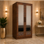 Modern Brown 2 Door Wardrobe with Dual Full-Length Mirrors - GrandSpace Two Door Mirror Wardrobe - Image 2