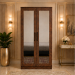 Modern Brown 2 Door Wardrobe with Dual Full-Length Mirrors - GrandSpace Two Door Mirror Wardrobe