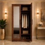 Modern Brown 2 Door Wardrobe with Dual Full-Length Mirrors - GrandSpace Two Door Mirror Wardrobe - Image 5