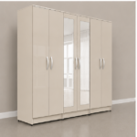 6 Door Bedroom Cashmere Gloss Wardrobe with Full Mirrors - Modern Wooden 6 Door Wardrobe - Image 2