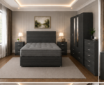 Modern Living Bedroom Furniture Package with Divan Bed, Bedside Tables and Mirrored Wardrobe