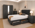Full Bedroom Furniture Set with Wardrobe, Drawers & Bedside Cabinets in charcoal colors - Image 2