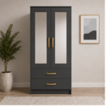 Bedroom Storage Wardrobe with Half Mirror Design - Smart Storage Two Door Wardrobe with Mirrors - Image 5