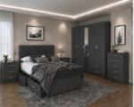 Modern Charcoal Bedroom Suite - Chest of Drawers, Bed Side Tables and Wardrobe Included