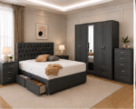Full Bedroom Furniture Set with Wardrobe, Drawers & Bedside Cabinets in charcoal colors - Image 3