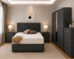Full Bedroom Furniture Set with Wardrobe, Drawers & Bedside Cabinets in charcoal colors