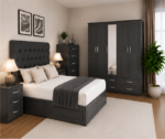 Contemporary Bedroom Set with Bed and Coordinated Storage Units
