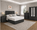 Stylish Charcoal Color Bedroom Collection with 4 Door Wardrobe - Bedside Cabinets, Chest of Drawers - Image 5