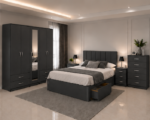 Premium Bedroom Suite with 5 Door Wardrobe, Bedside Tables and Bed - Image 2