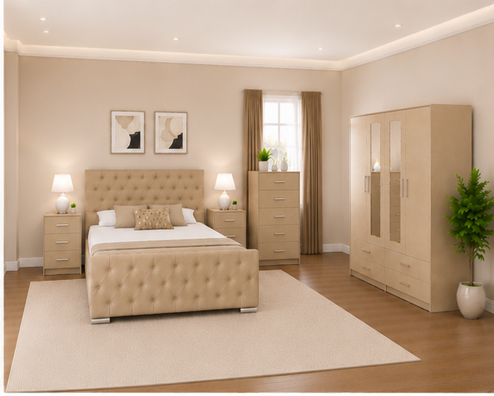corner_view_beige Modern Bedroom Masterpiece - Crafted with Premium Materials -Elegant Design with Smart Storage - Image 1