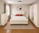 Elegant Wooden Furniture Set - Sleigh Bed With Bed Side Table & 6 Door With Mirror Wardrobe - Chest Of 5 Drawers - Image 4