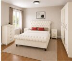 Elegant Wooden Furniture Set - Sleigh Bed With Bed Side Table & 6 Door With Mirror Wardrobe - Chest Of 5 Drawers - Image 3