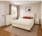Elegant Wooden Furniture Set - Sleigh Bed With Bed Side Table & 6 Door With Mirror Wardrobe - Chest Of 5 Drawers - Image 2