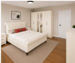 Elegant Wooden Furniture Set - Sleigh Bed With Bed Side Table & 6 Door With Mirror Wardrobe - Chest Of 5 Drawers