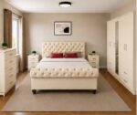 Luxury Double Bed Furniture Set - Five Door Wardrobe With One Mirror And Four Bottom Drawers - Chest of Five Drawers With Two Bed Side Tables - Image 4