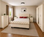 Luxury Double Bed Furniture Set - Five Door Wardrobe With One Mirror And Four Bottom Drawers - Chest of Five Drawers With Two Bed Side Tables - Image 3