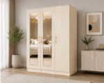 Modern 3 Door Wardrobe with Full-Length Mirror with cream colors wardrobe - Image 2