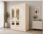 Modern 3 Door Wardrobe with Full-Length Mirror with cream colors wardrobe - Image 5